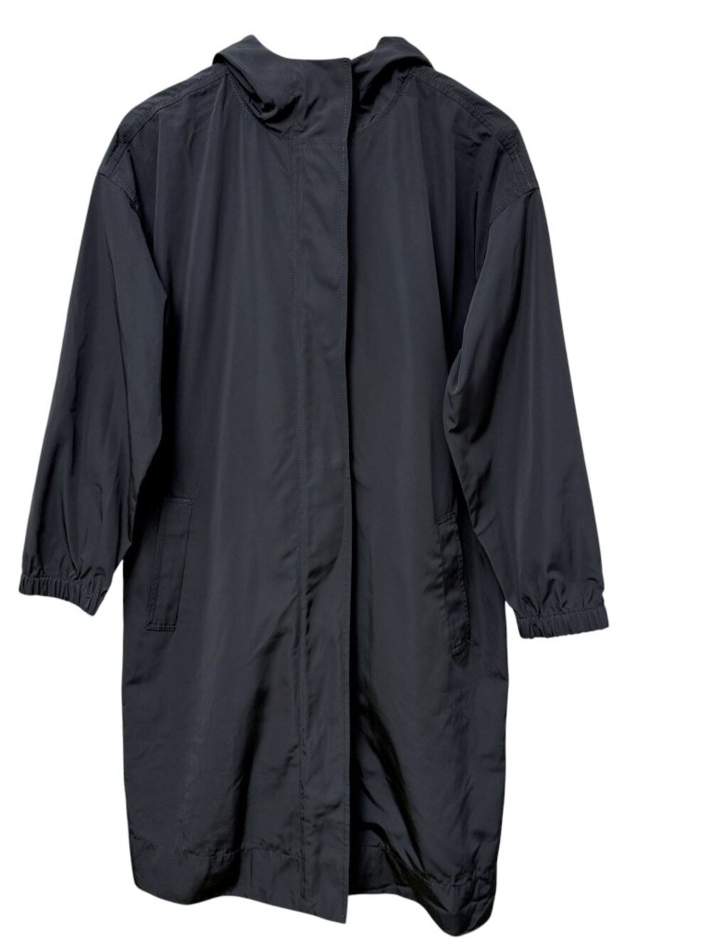 Eileen Fisher Windbreaker Coat Womens Medium Petite Black Hooded Utility Jacket